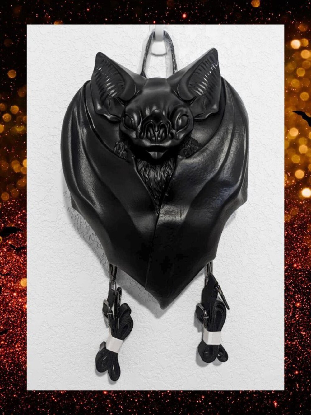 Rare Matte Black Goth Bat Backpack Alt Faux Leather Purse Dark Punk Emo